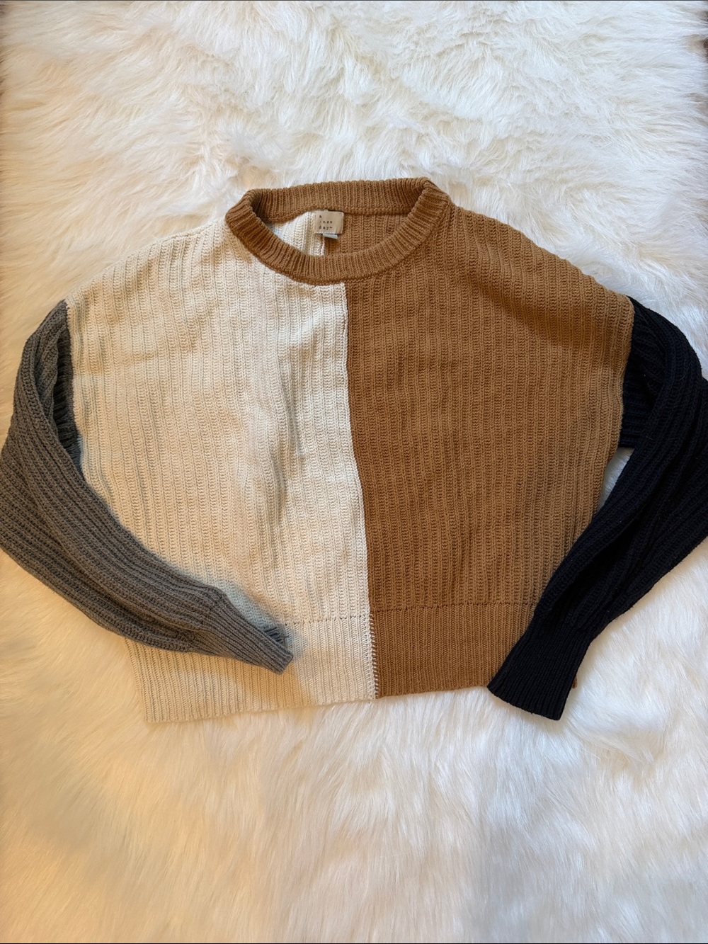a new day Colorblock Crewneck Sweater - Cream, Camel & Charcoal